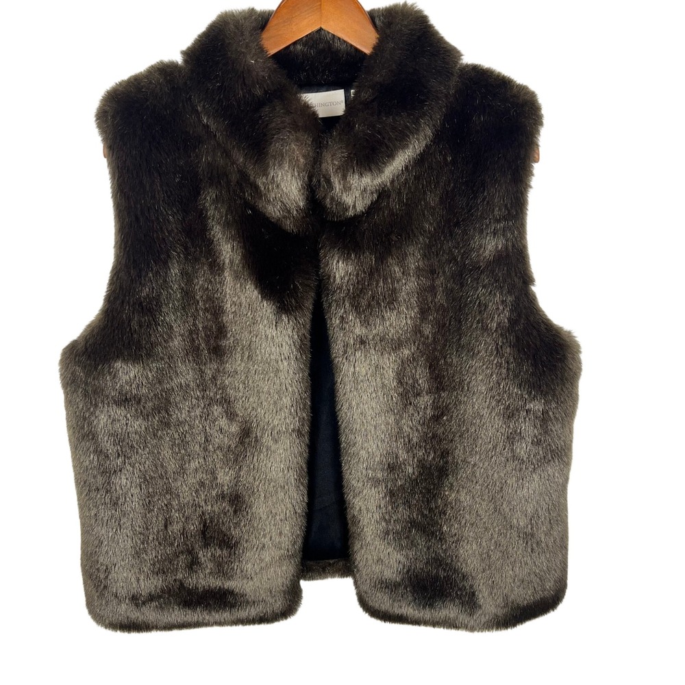 Vintage Faux Fur Vest Dark Brown Sleeveless Size Large Boho Festival Cozy Indie